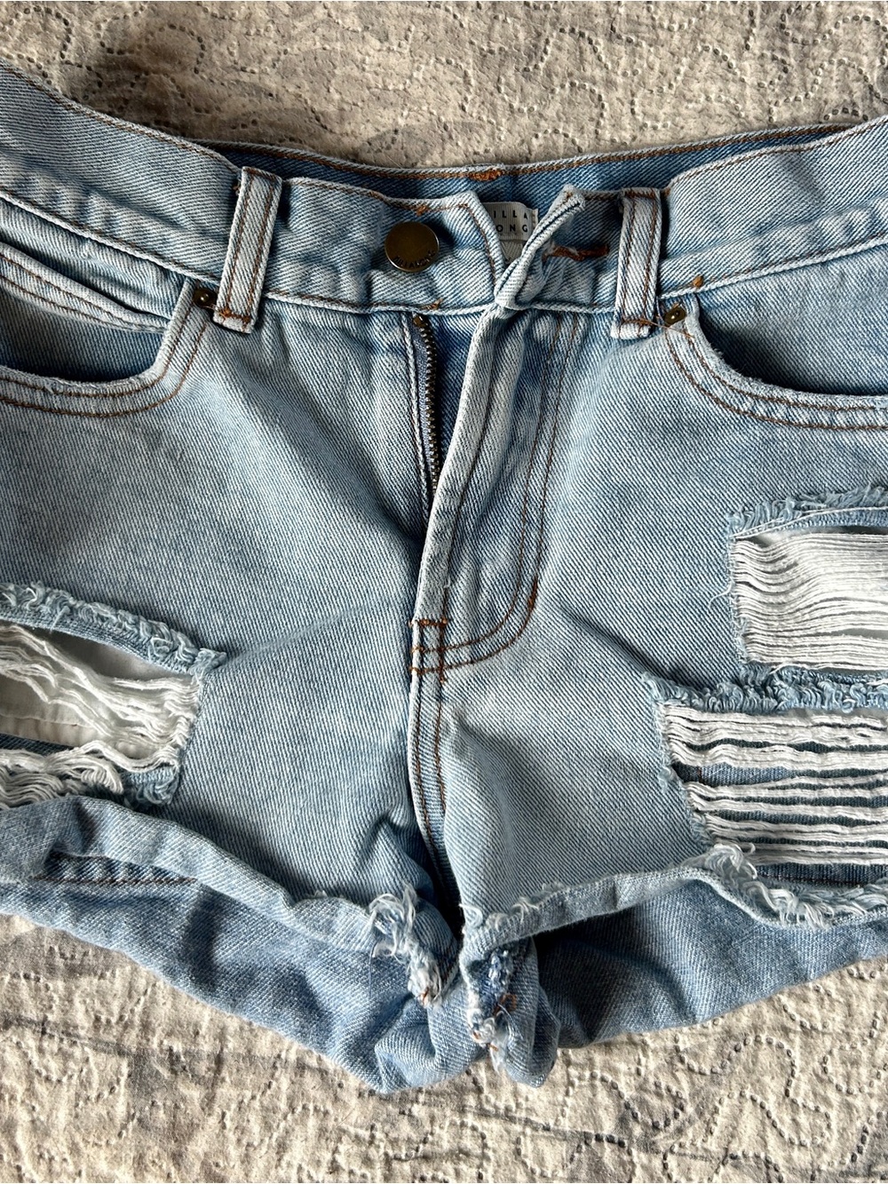 Billabong Light Blue Distressed Denim Cutoff Shorts